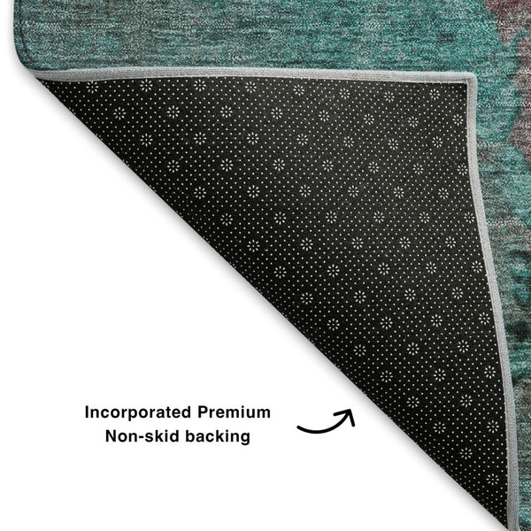 HomeRoots 8' X 10' Turquoise and Merlot Abstract Washable Area Rug with UV Protection for Modern Spaces 706377