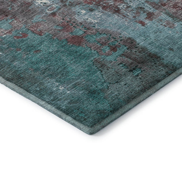 HomeRoots 8' X 10' Turquoise and Merlot Abstract Washable Area Rug with UV Protection for Modern Spaces 706377
