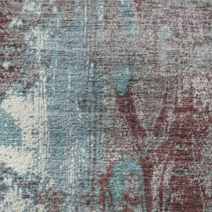 HomeRoots 8' X 10' Turquoise and Merlot Abstract Washable Area Rug with UV Protection for Modern Spaces 706377