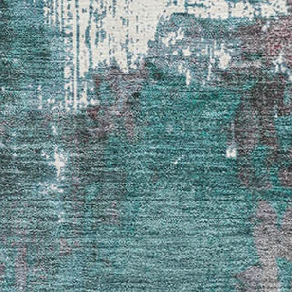 HomeRoots 9' Turquoise & Merlot Abstract Washable Area Rug - UV Protected, Stain-Resistant, Non-Slip Comfort 706378