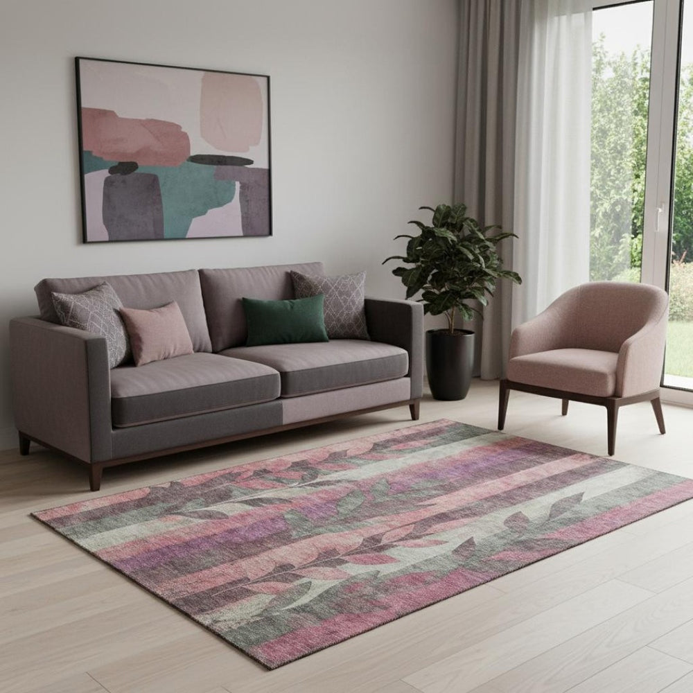HomeRoots 5' X 8' Blush and Gray Floral Area Rug - Washable, Stain-Resistant, UV Protected for Stylish Living 706381