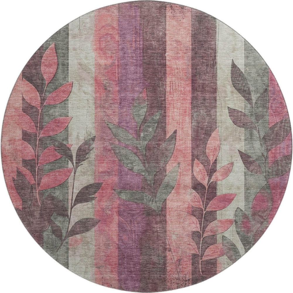 HomeRoots 8' Blush and Gray Floral Round Rug - Washable, UV-Protected, Stain-Resistant for Busy Homes 706382