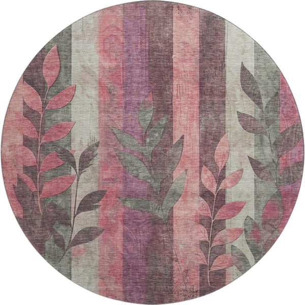 HomeRoots 8' Blush and Gray Floral Round Rug - Washable, UV-Protected, Stain-Resistant for Busy Homes 706382