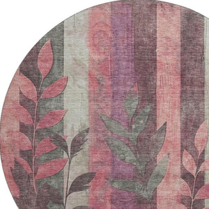HomeRoots 8' Blush and Gray Floral Round Rug - Washable, UV-Protected, Stain-Resistant for Busy Homes 706382