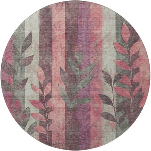 HomeRoots 8' Blush and Gray Floral Round Rug - Washable, UV-Protected, Stain-Resistant for Busy Homes 706382