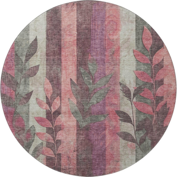 HomeRoots 8' Blush and Gray Floral Round Rug - Washable, UV-Protected, Stain-Resistant for Busy Homes 706382