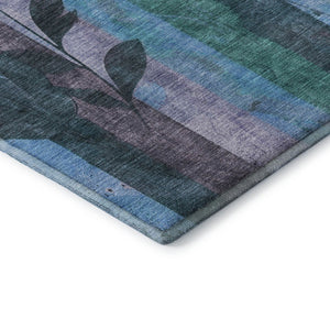 HomeRoots 5' X 8' Denim Blue & Lavender Floral Area Rug - Washable, Stain-Resistant with UV Protection! 706387