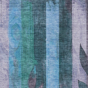 HomeRoots 5' X 8' Denim Blue & Lavender Floral Area Rug - Washable, Stain-Resistant with UV Protection! 706387