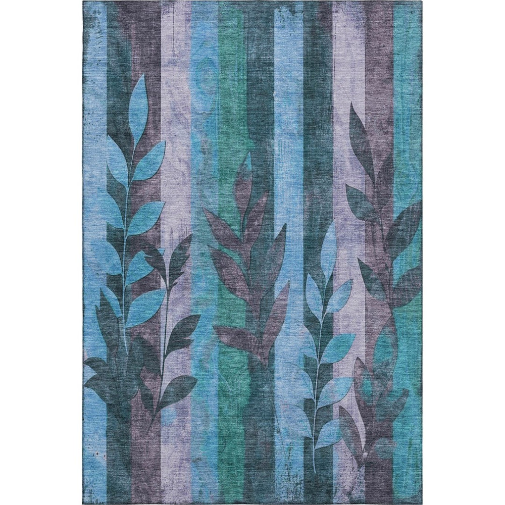 HomeRoots 8' X 10' Washable Denim Blue & Lavender Floral Area Rug with UV Protection for Busy Homes & Style 706389