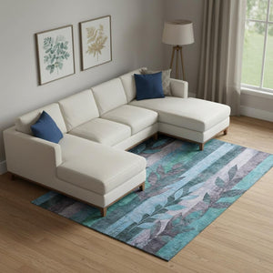 HomeRoots 9' X 12' Denim Blue & Lavender Floral Area Rug - Washable, UV Protected, Non-Slip for Busy Homes 706390