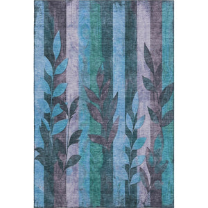 HomeRoots 9' X 12' Denim Blue & Lavender Floral Area Rug - Washable, UV Protected, Non-Slip for Busy Homes 706390