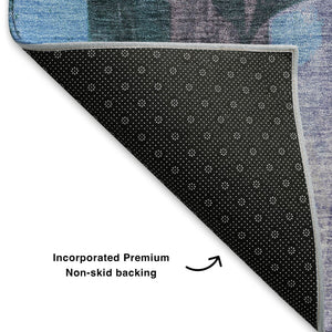 HomeRoots 9' X 12' Denim Blue & Lavender Floral Area Rug - Washable, UV Protected, Non-Slip for Busy Homes 706390