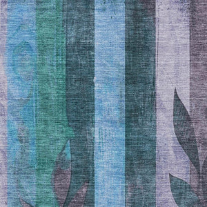HomeRoots 9' X 12' Denim Blue & Lavender Floral Area Rug - Washable, UV Protected, Non-Slip for Busy Homes 706390