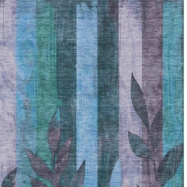 HomeRoots 9' X 12' Denim Blue & Lavender Floral Area Rug - Washable, UV Protected, Non-Slip for Busy Homes 706390