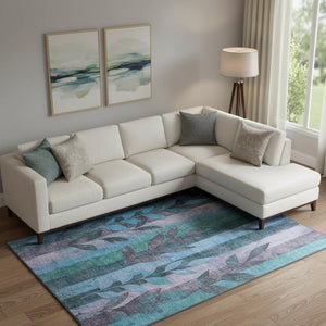 HomeRoots 10' Denim Blue & Lavender Floral Washable Area Rug - UV Protected, Durable, Stylish & Easy Care 706391