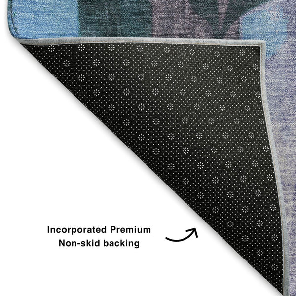 HomeRoots 10' Denim Blue & Lavender Floral Washable Area Rug - UV Protected, Durable, Stylish & Easy Care 706391