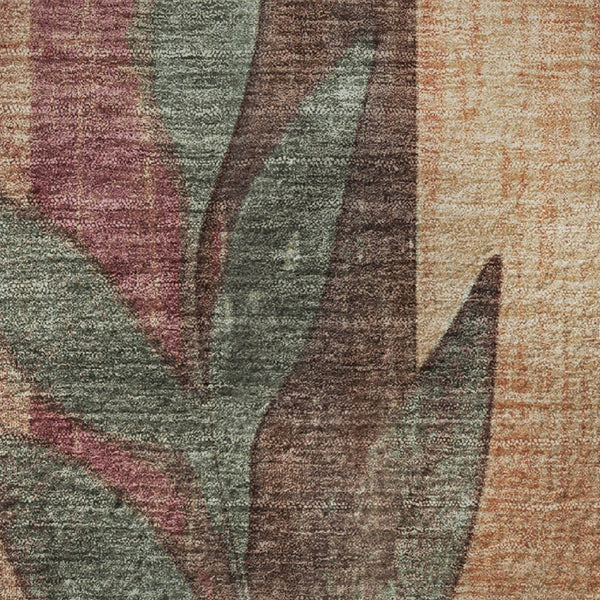 HomeRoots 5' X 8' Floral Area Rug – Terra Cotta & Sage, Washable, UV Protected, Stain Resistant for Busy Homes 706393