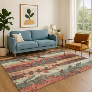 HomeRoots 5' X 8' Floral Area Rug – Terra Cotta & Sage, Washable, UV Protected, Stain Resistant for Busy Homes 706393