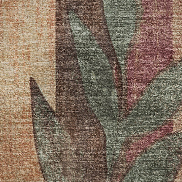 HomeRoots 5' X 8' Floral Area Rug – Terra Cotta & Sage, Washable, UV Protected, Stain Resistant for Busy Homes 706393