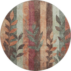 HomeRoots 8' Washable Terra Cotta & Sage Floral Round Rug with UV Protection – Durable, Stylish, and Easy Care! 706394