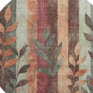 HomeRoots 8' Washable Terra Cotta & Sage Floral Round Rug with UV Protection – Durable, Stylish, and Easy Care! 706394