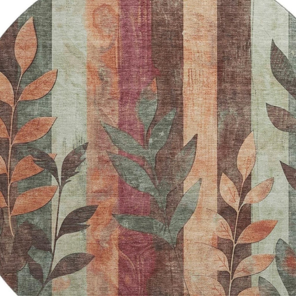 HomeRoots 8' Washable Terra Cotta & Sage Floral Round Rug with UV Protection – Durable, Stylish, and Easy Care! 706394