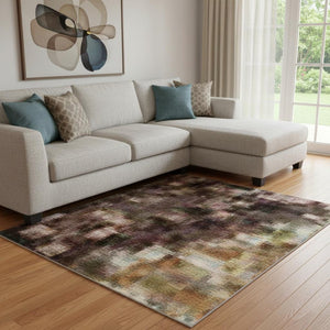 HomeRoots 8' X 10' Durable Terra Cotta & Sage Floral Washable Area Rug with UV Protection for Easy Care 706395