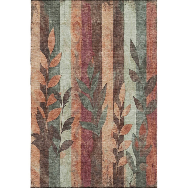 HomeRoots 9' X 12' Terra Cotta & Sage Floral Washable Area Rug - UV Protected for Homes with Kids & Pets! 706396