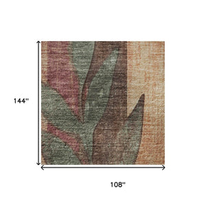 HomeRoots 9' X 12' Terra Cotta & Sage Floral Washable Area Rug - UV Protected for Homes with Kids & Pets! 706396