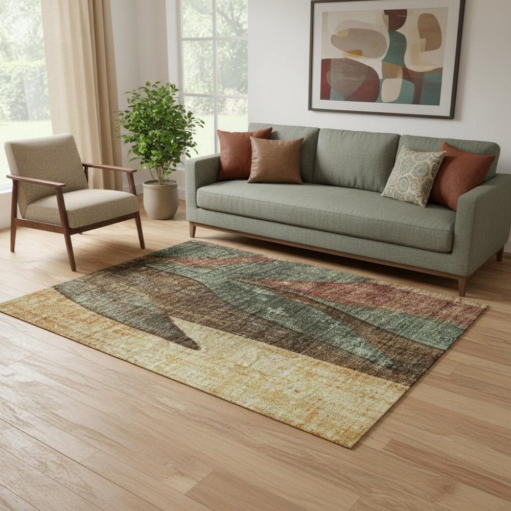HomeRoots 5' X 8' Floral Area Rug in Wheat and Merlot - Stain Resistant, UV Protected, Non-Slip Design! 706399