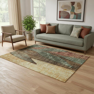 HomeRoots 5' X 8' Floral Area Rug in Wheat and Merlot - Stain Resistant, UV Protected, Non-Slip Design! 706399
