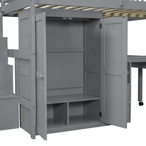 English Elm Queen Murphy Bed with Integrated Desk Cabinet Shelves Space Saving Studio Solution Gray N708S00014E