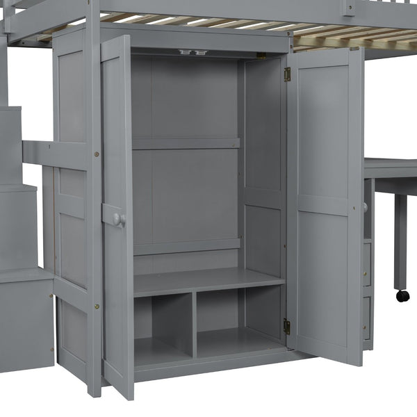 English Elm Queen Murphy Bed with Integrated Desk Cabinet Shelves Space Saving Studio Solution Gray N708S00014E