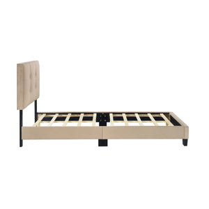 English Elm 1pc Twin Platform Bed Velvet Upholstered Button-Tufted Headboard Adjustable Height Low-Profile Solid Wood Frame 42" x 79.5" Light Brown 44.5 L x 26 W x 5 H B011P203575