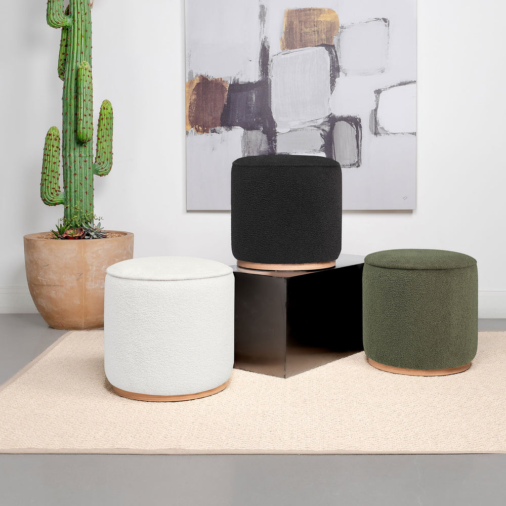 English Elm Keita Plush Faux Sheepskin Round Ottoman with Sturdy Wood-Grain Metal Base for Cozy Seating Decor B062P299987