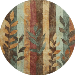 HomeRoots 8' Wheat and Merlot Floral Washable Round Rug - Durable, Stain-Resistant, UV-Protected Comfort! 706400