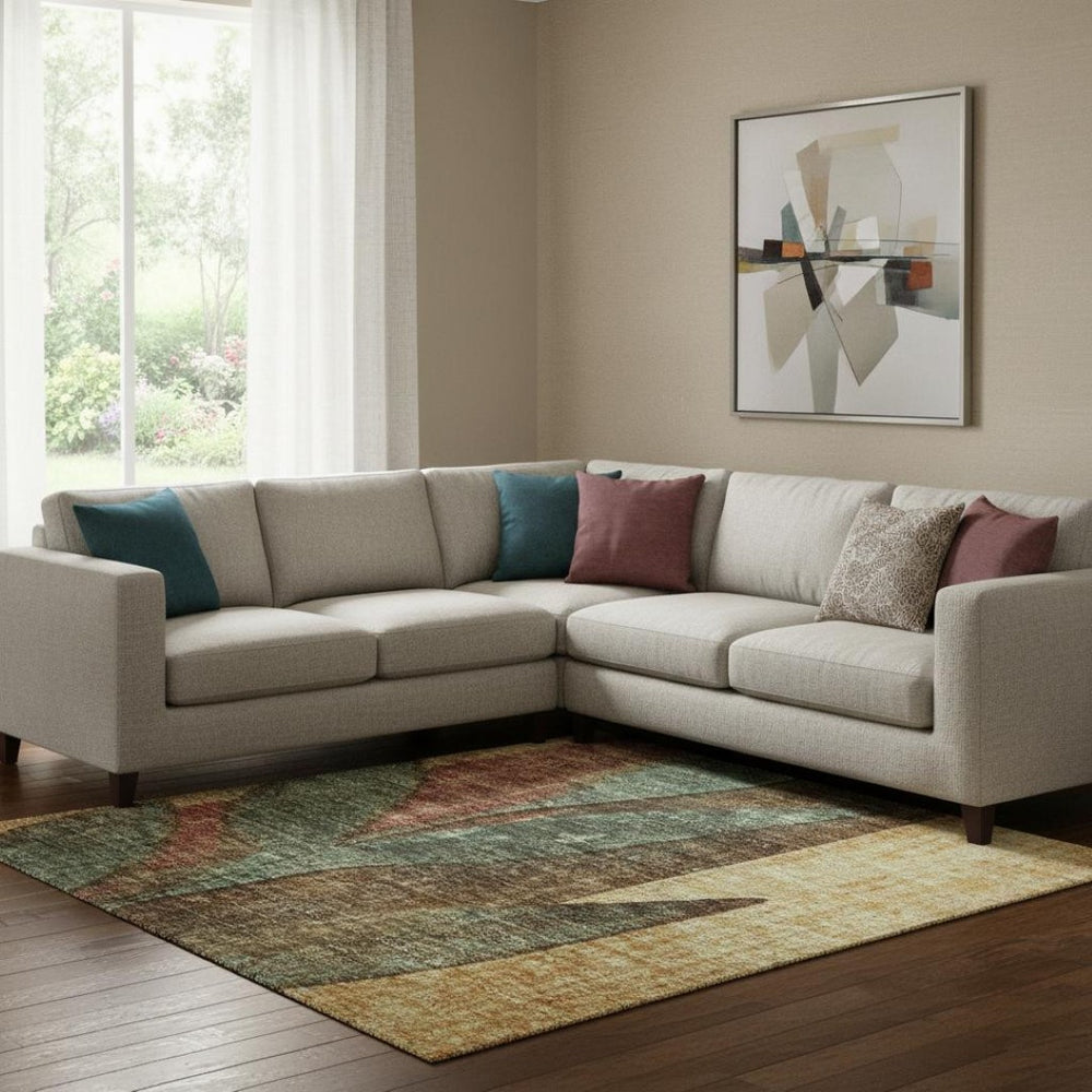HomeRoots 8' X 10' Floral Washable Area Rug in Wheat and Merlot with UV Protection for Stylish Durability 706401
