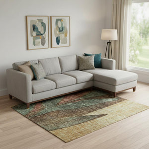 HomeRoots 9' X 12' Stylish Wheat & Merlot Floral Washable Area Rug with UV Protection for Family Spaces 706402