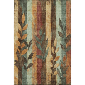 HomeRoots 10' X 14' Floral Washable Area Rug in Wheat & Merlot – UV Protected, Durable, Family-Friendly Design 706403