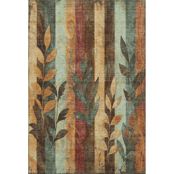 HomeRoots 10' X 14' Floral Washable Area Rug in Wheat & Merlot – UV Protected, Durable, Family-Friendly Design 706403