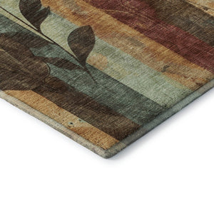 HomeRoots 10' X 14' Floral Washable Area Rug in Wheat & Merlot – UV Protected, Durable, Family-Friendly Design 706403