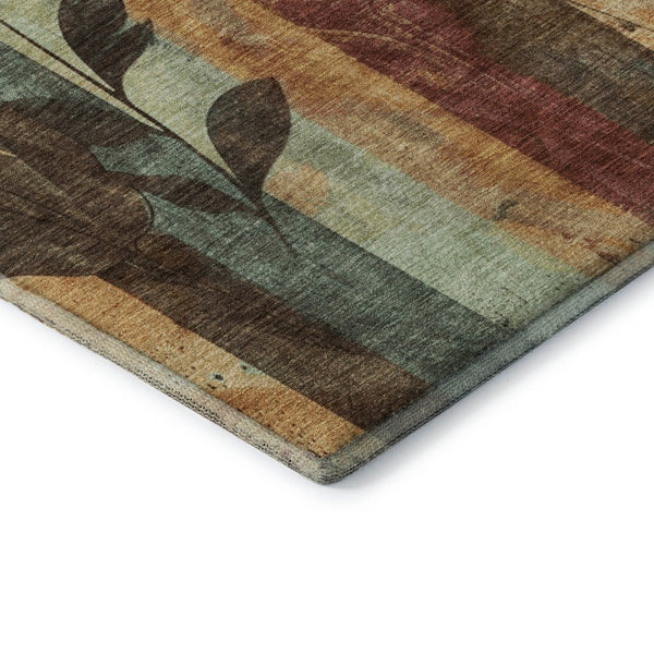 HomeRoots 10' X 14' Floral Washable Area Rug in Wheat & Merlot – UV Protected, Durable, Family-Friendly Design 706403