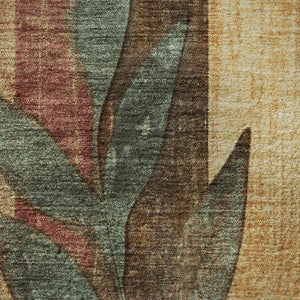HomeRoots 10' X 14' Floral Washable Area Rug in Wheat & Merlot – UV Protected, Durable, Family-Friendly Design 706403