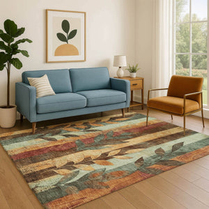 HomeRoots 10' X 14' Floral Washable Area Rug in Wheat & Merlot – UV Protected, Durable, Family-Friendly Design 706403