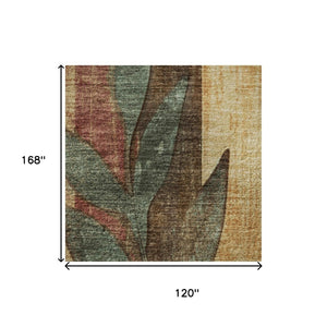 HomeRoots 10' X 14' Floral Washable Area Rug in Wheat & Merlot – UV Protected, Durable, Family-Friendly Design 706403