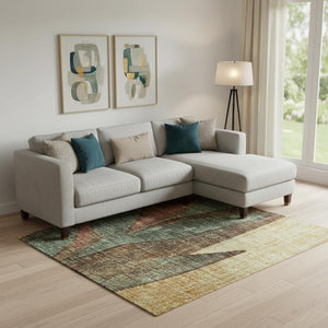 HomeRoots 10' X 14' Floral Washable Area Rug in Wheat & Merlot – UV Protected, Durable, Family-Friendly Design 706403