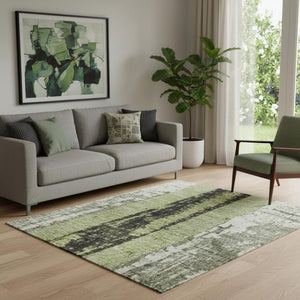 HomeRoots 5' X 8' Artichoke Green and Gray Striped Area Rug with UV Protection for Stylish Indoor & Outdoor Use 706405
