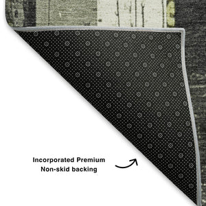 HomeRoots 5' X 8' Artichoke Green and Gray Striped Area Rug with UV Protection for Stylish Indoor & Outdoor Use 706405
