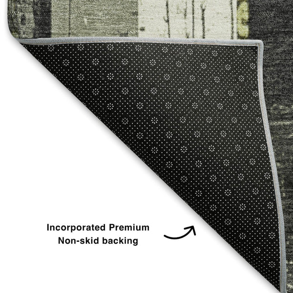 HomeRoots 5' X 8' Artichoke Green and Gray Striped Area Rug with UV Protection for Stylish Indoor & Outdoor Use 706405