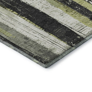 HomeRoots 5' X 8' Artichoke Green and Gray Striped Area Rug with UV Protection for Stylish Indoor & Outdoor Use 706405